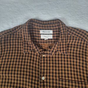 Madewell Perfect Fit Shirt Mens Large Brown Black Gingham Check Button Down LS